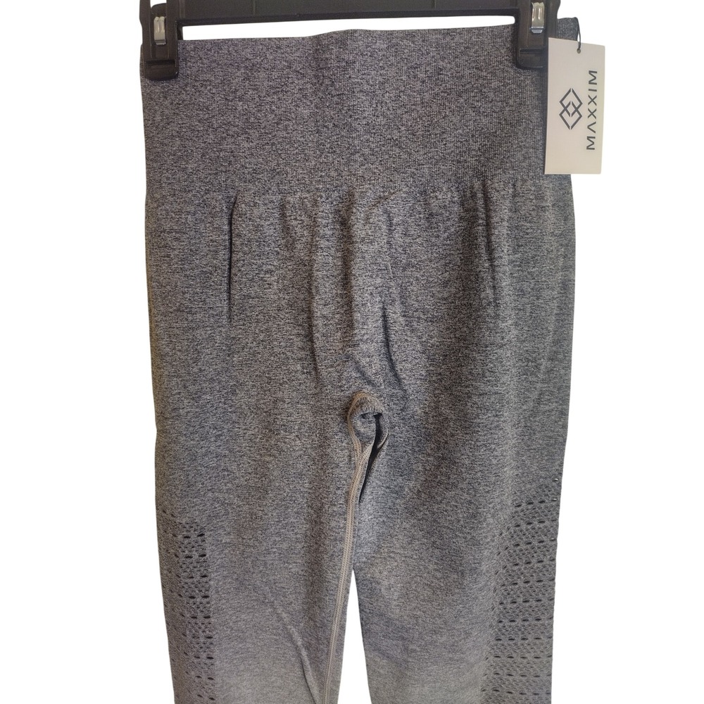 Maxxim Womens High Waist Seamless Ombre Mesh Cutout Leggings Charcoal Gray L - Picture 2 of 12